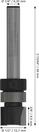 Broca de roteador Bosch PRO com rolamento superior nivelado de 1/2 x 3/8 pol.